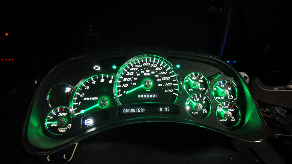 2003–2007 Chevy Silverado / GMC Sierra Custom Green LED Gauge Cluster – 120 MPH w/ Trans Temp | Plug & Play