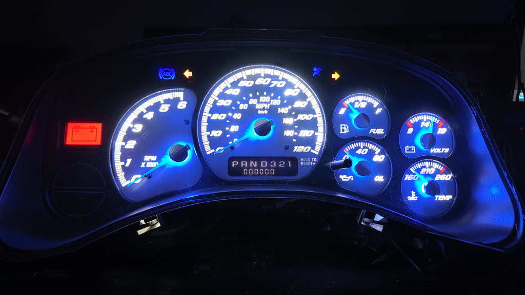 1999–2002 Silverado / Sierra White SS 120 MPH Gauge Cluster –white LEDs  | Plug & Play Rebuild