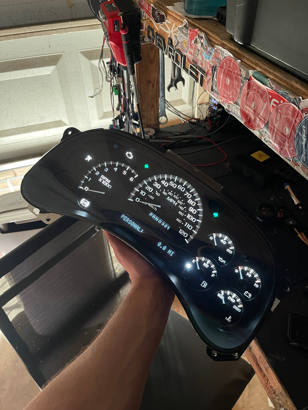 2003–2007 GM Gauge Cluster – White LED Upgrade (No Trans Temp)