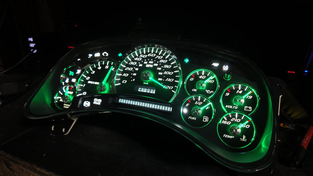 2003–2007 Chevy Silverado / GMC Sierra Custom Green LED Gauge Cluster – 120 MPH w/ Trans Temp | Plug & Play