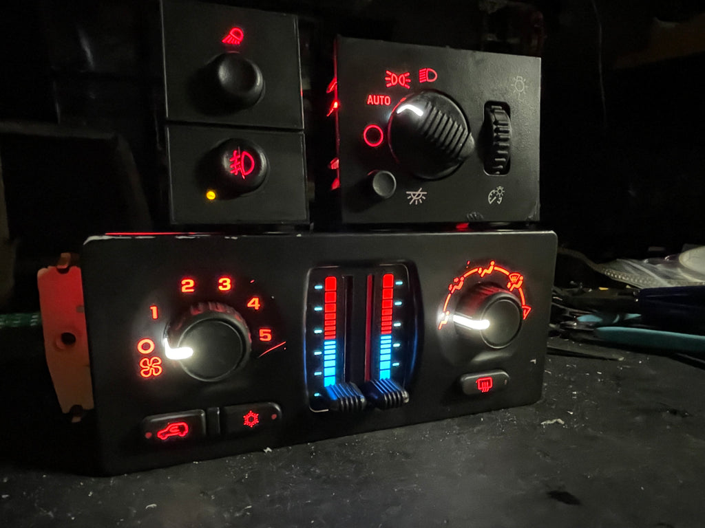 2003–2007 GM Red LED Interior Switch Bundle | Headlight Switch + Fog Light Switch + AC Climate Control