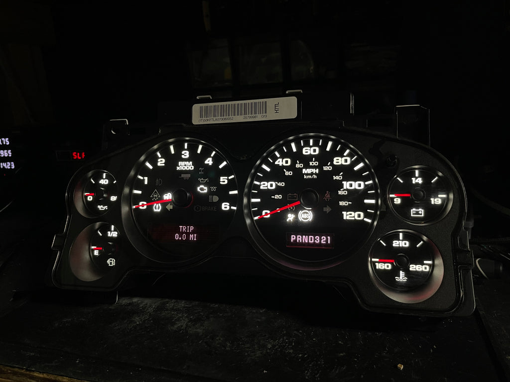 2007–2012 Silverado Sierra Tahoe Yukon Instrument Cluster | White LEDs | Programmed Mileage