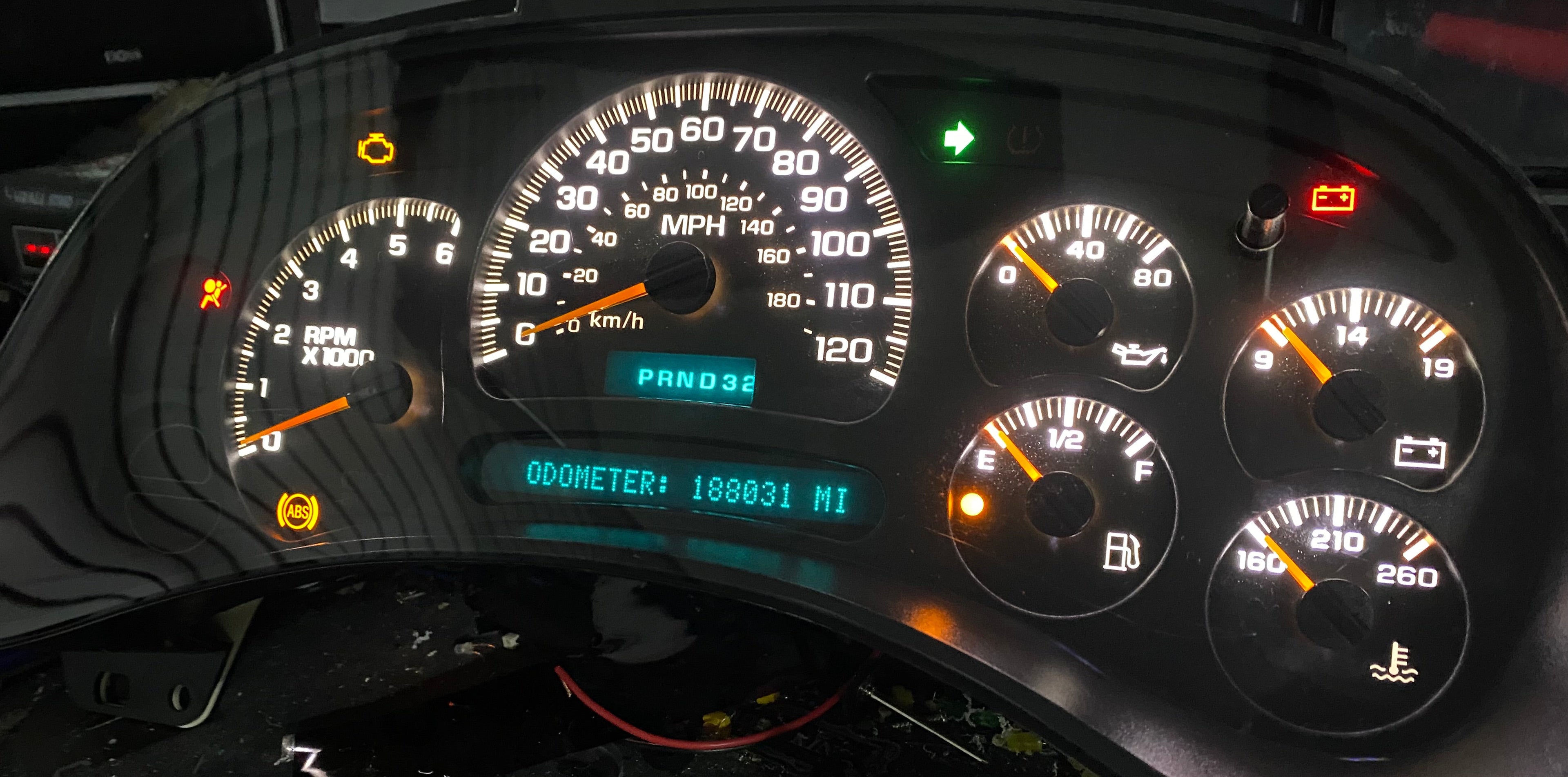 2003–2007 GM Gauge Cluster – White LED Upgrade (No Trans Temp)