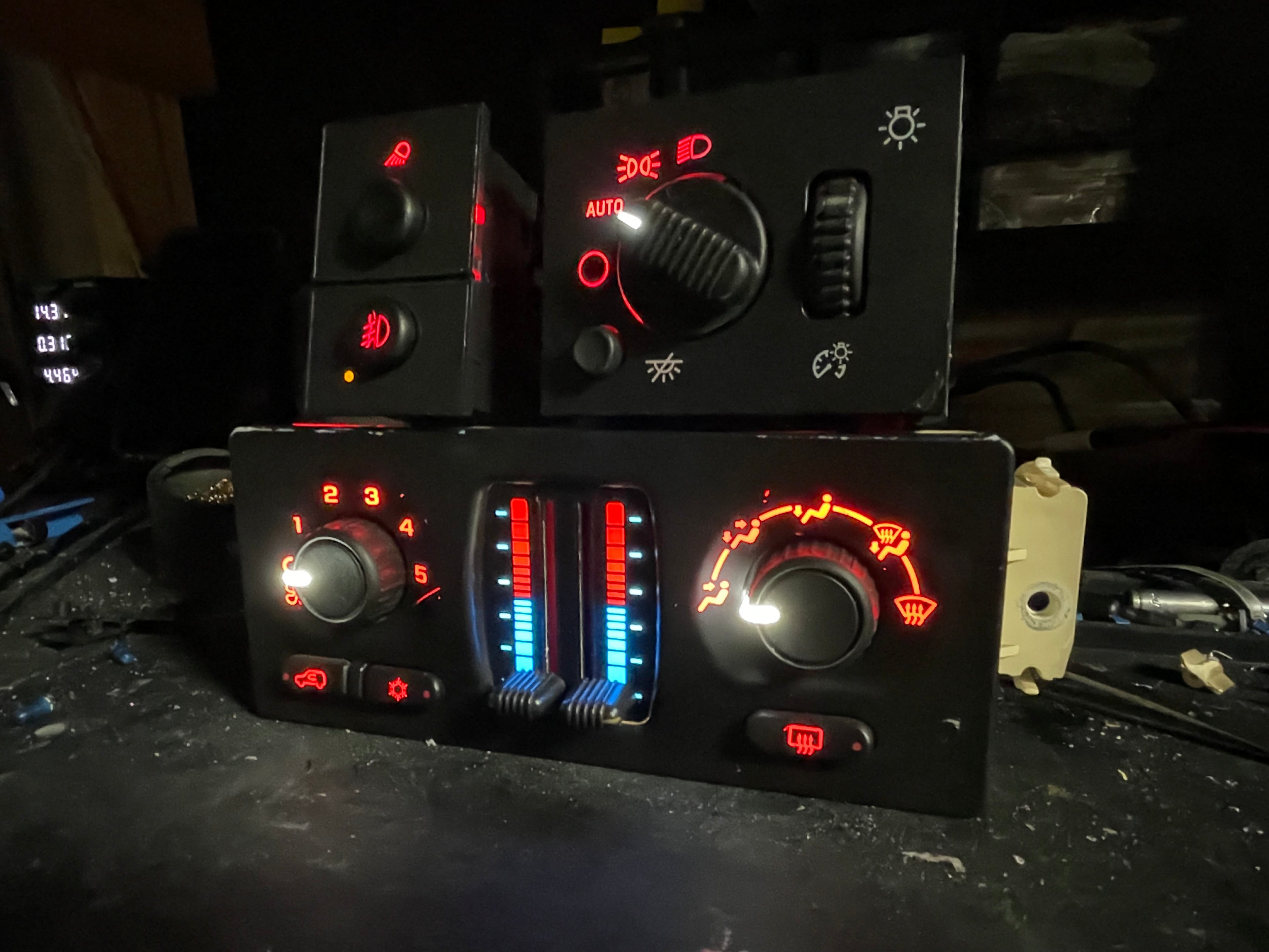 2003–2007 GM Red LED Interior Switch Bundle | Headlight Switch + Fog Light Switch + AC Climate Control