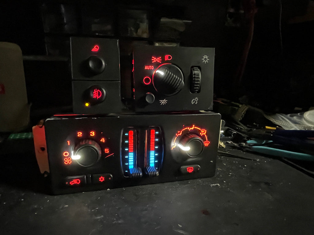 2003–2007 GM Red LED Interior Switch Bundle | Headlight Switch + Fog Light Switch + AC Climate Control