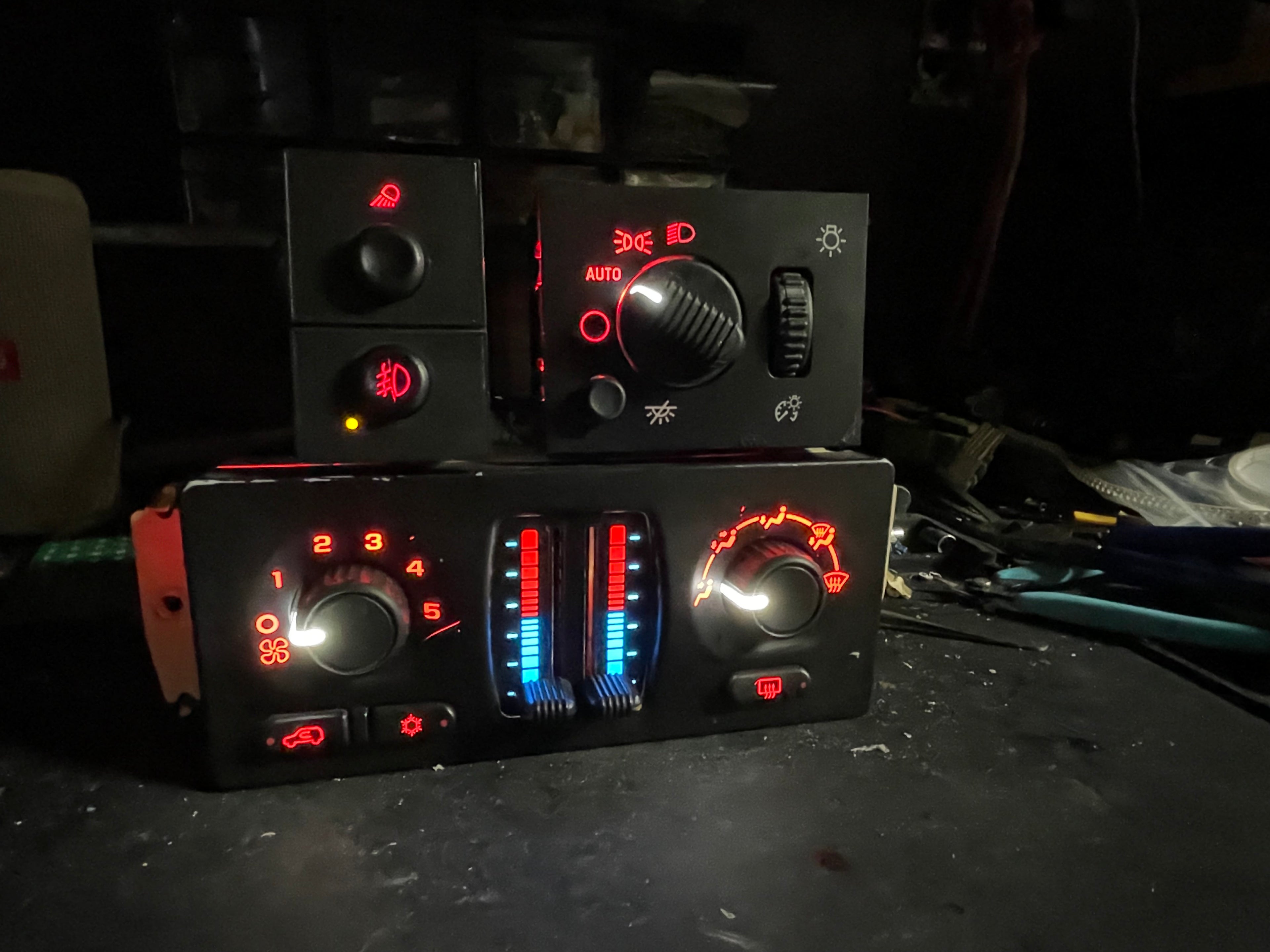 2003–2007 GM Red LED Interior Switch Bundle | Headlight Switch + Fog Light Switch + AC Climate Control