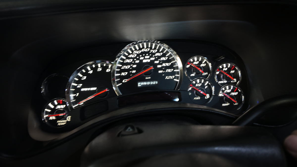2003–2007 GM Custom Cluster – US Speedo SS Black Edition (Platinum Needles / Chrome Bezel)
