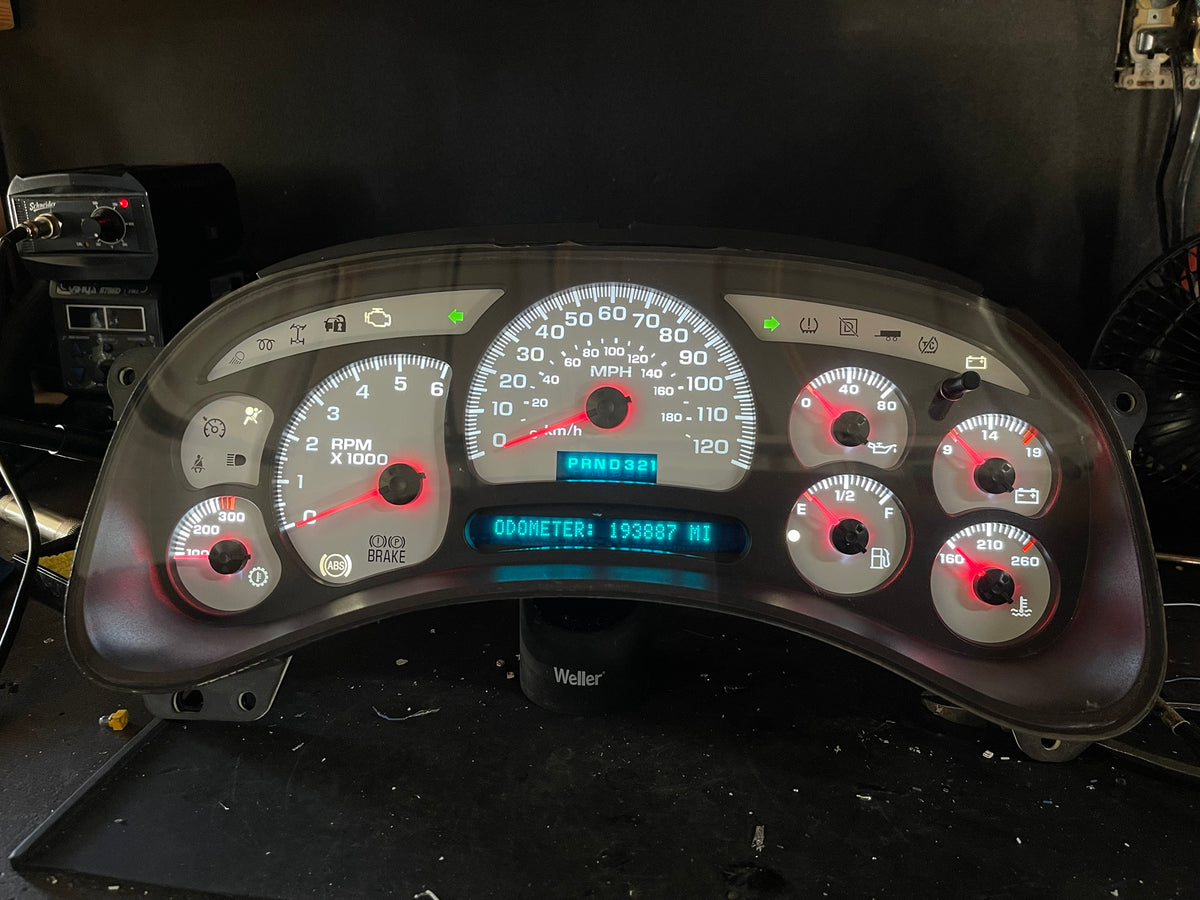 Rebuilt 2003-2007 Silverado Sierra gauge cluster, front view