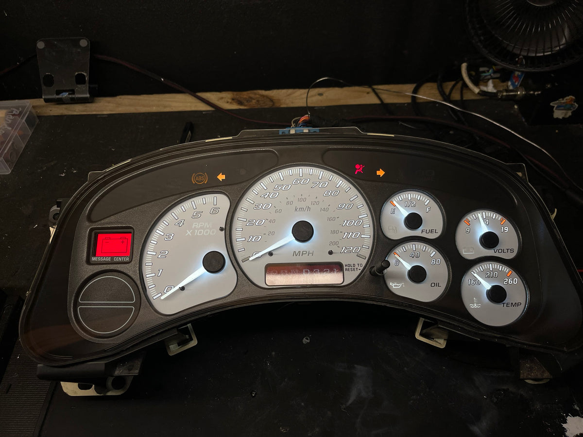 99-02 Silverado white gauge cluster on the test bench