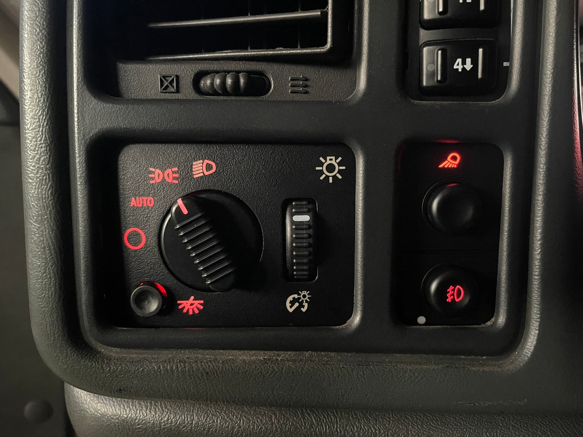 Red LED headlight switch and fog light switch for 2003-2006 Chevy Silverado / GMC Sierra, installed